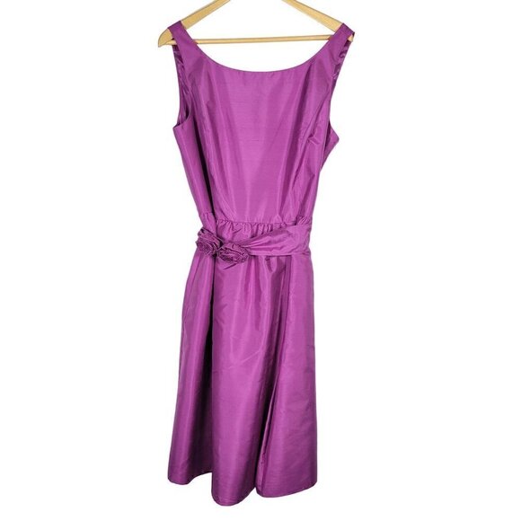 NWT Ann Taylor Women's Celebrations Silk Dupioni Purple Belted Dress Size 14 - Picture 2 of 16
